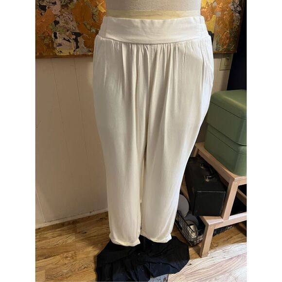 Splendid White Viscose Tapered Cuffed Leg Elastic Back Pants w/Pockets L - Picture 2 of 8